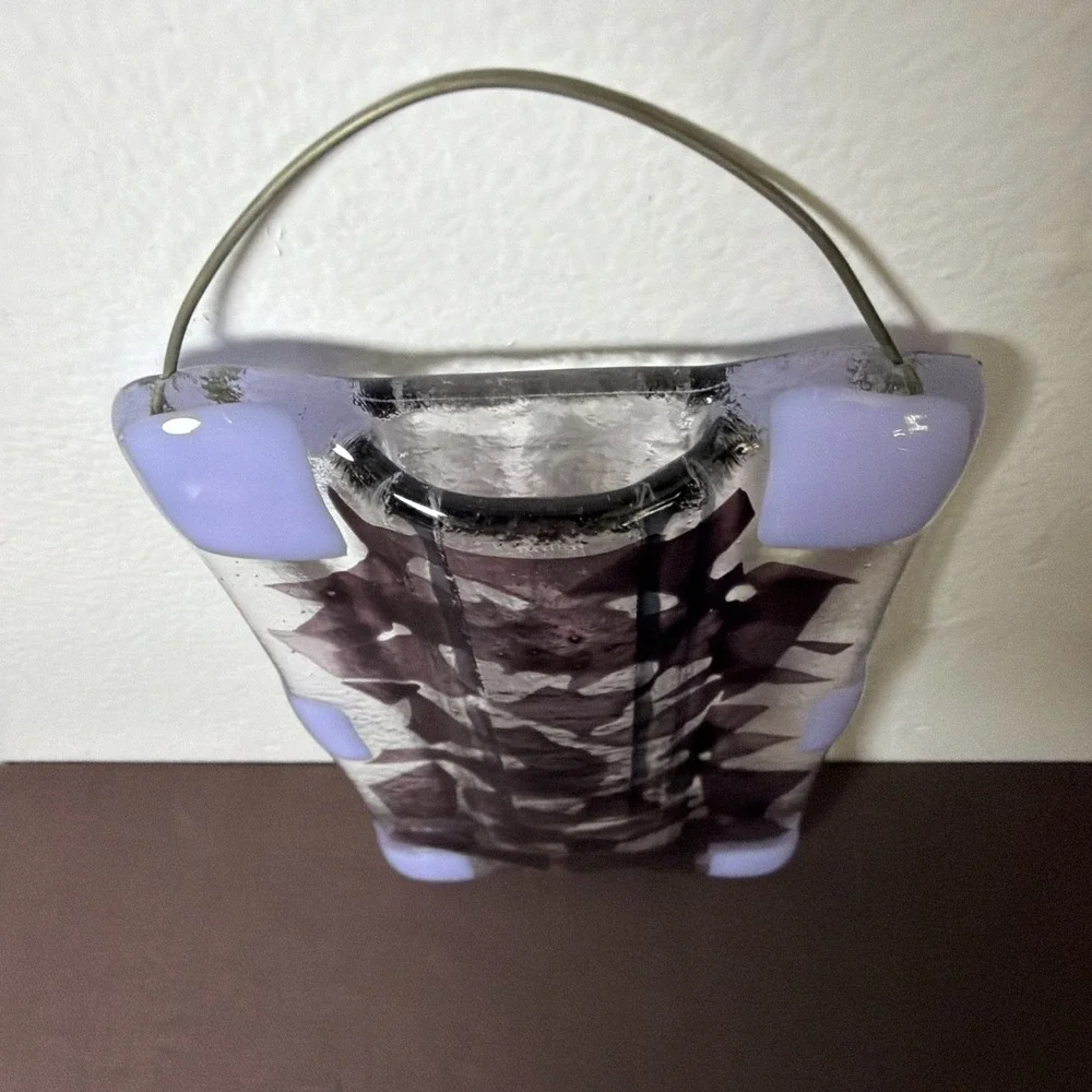 Fused Glass Wall Pocket Vase Abstract Purple Design Handmade